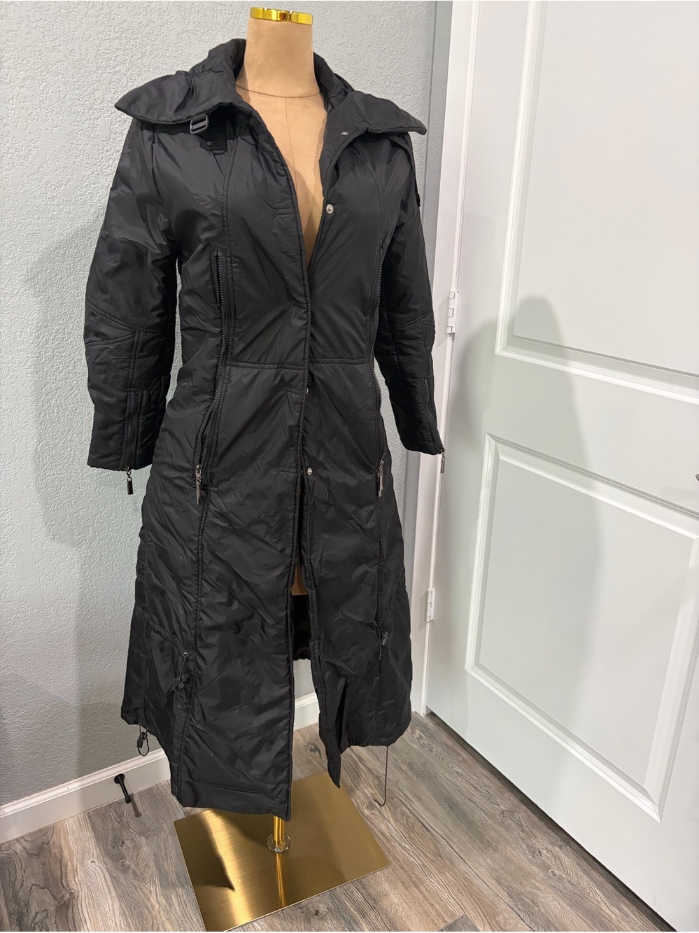 Women's Black Long Trench Coat with Hood